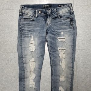 Silver Brand Size 0 Low Rise Light Blue Ripped/Distressed Jeans
